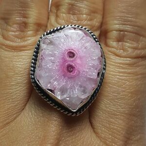 Pink Solar Quartz Gemstone 925 Silver Ring